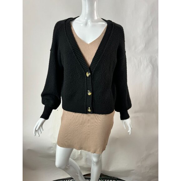 Topshop Black Button-Front Cardigan Acrylic Blend Nubby Sweater Size US 6 UK 10 - Picture 6 of 16